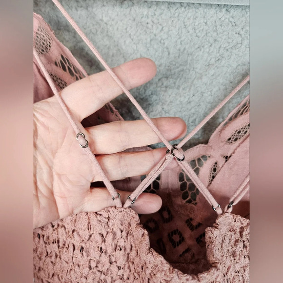 Free People Womens Adella V-Neck Sleeveless Pastel Pink Ruffle-Lace Mini Sz S - Picture 13 of 14